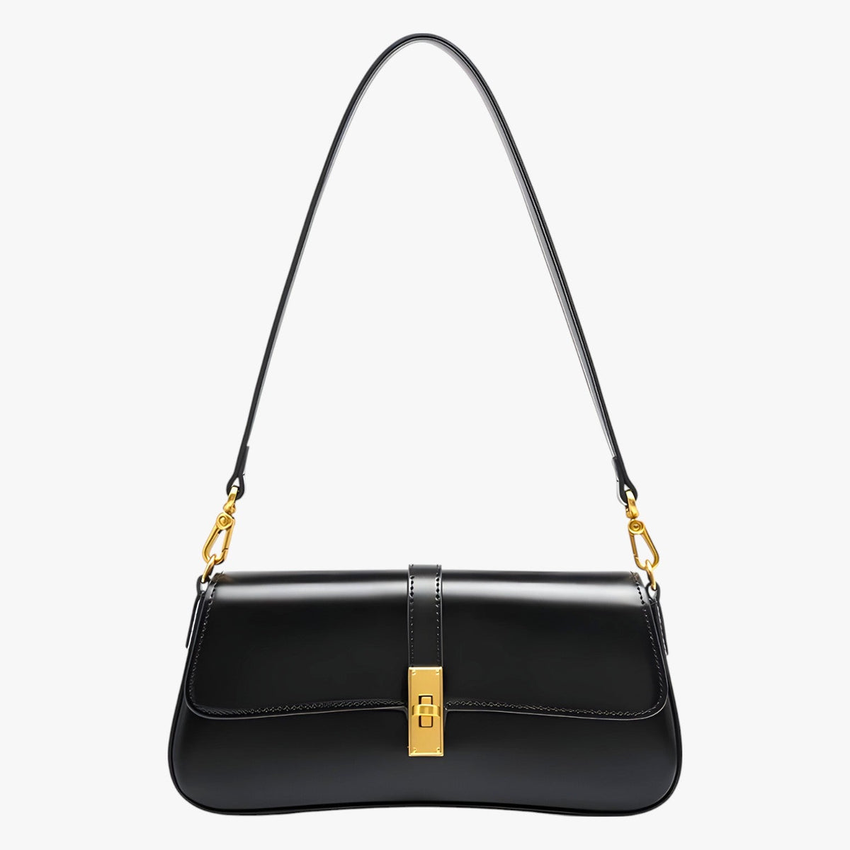 Bags : Sac Baguette Femme en Cuir Véritable Noir de Luxe, Élégant et Compact dans de Marche Lino