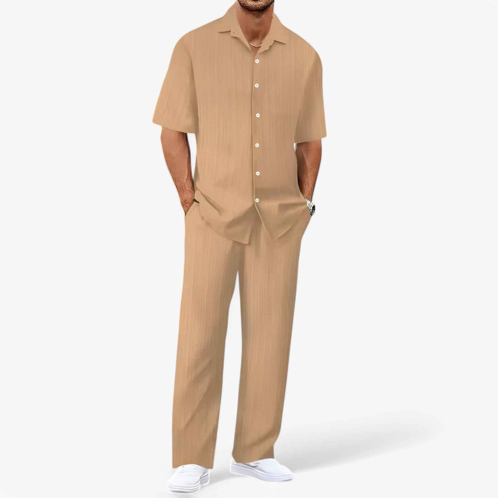 Ensemble Homme Décontracté Chic : Chemise Élégante et Pantalon Coupe Ajustée