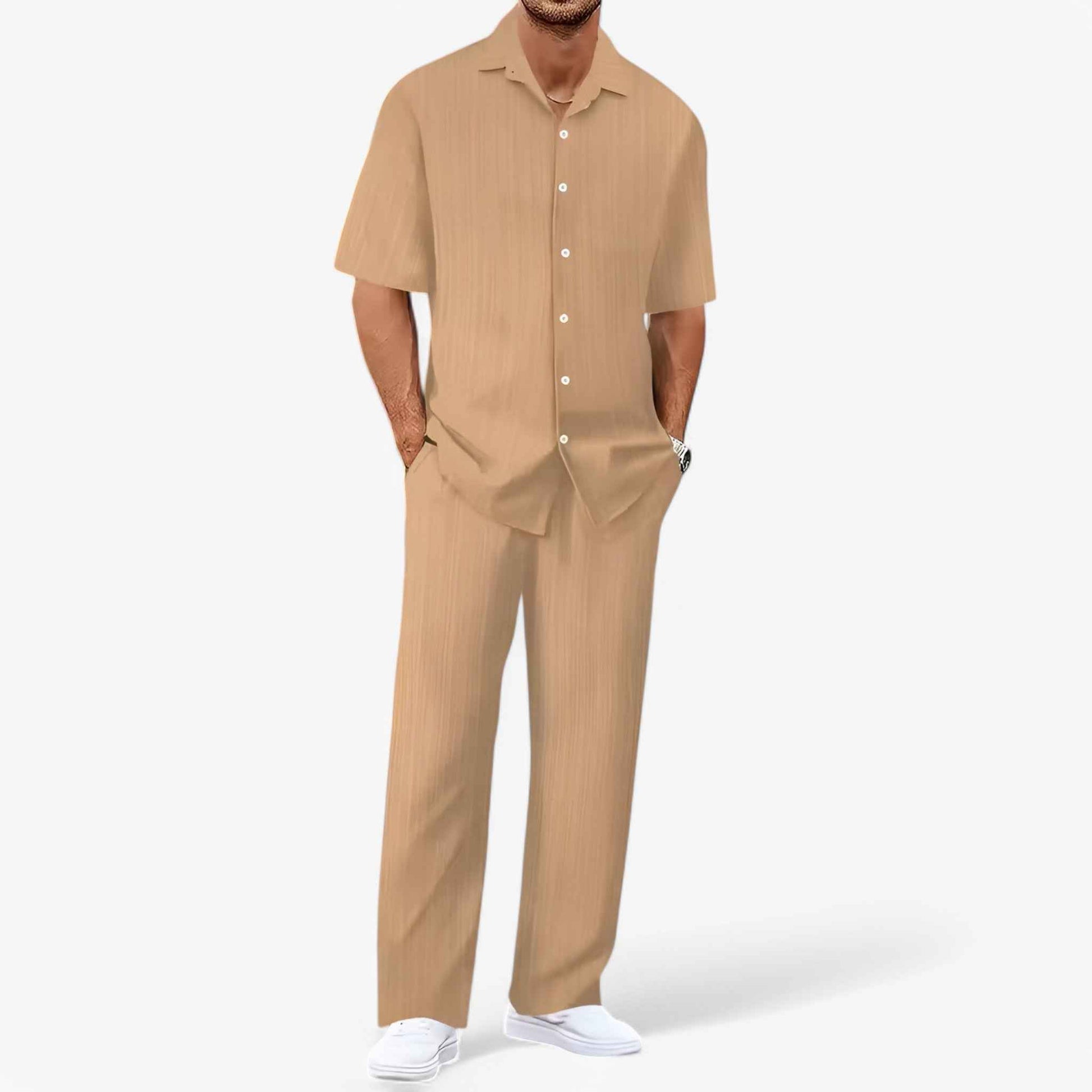 Ensemble Homme Décontracté Chic : Chemise Élégante et Pantalon Coupe Ajustée