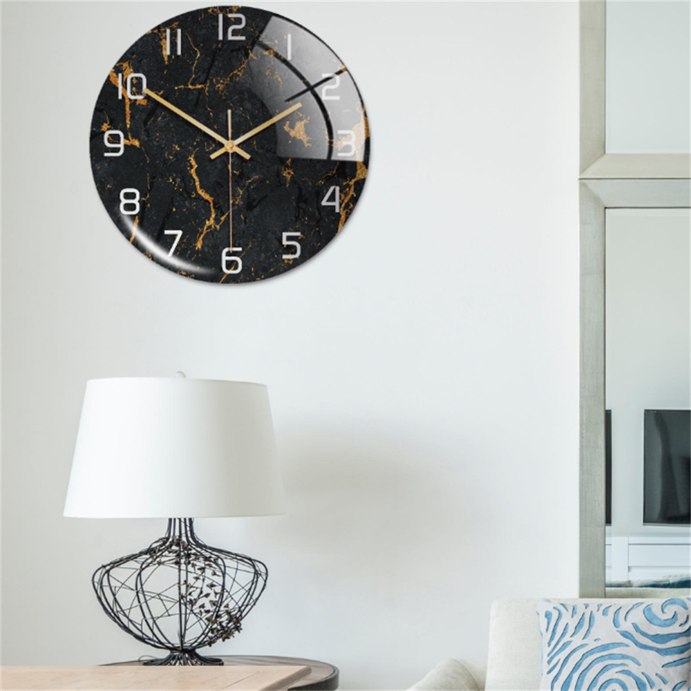 Wall Clocks : Horloge Murale Silencieuse Ø30cm, Effet Marbre Blanc Luxe Moderne pour Salon/Bureau dans de Marche Lino
