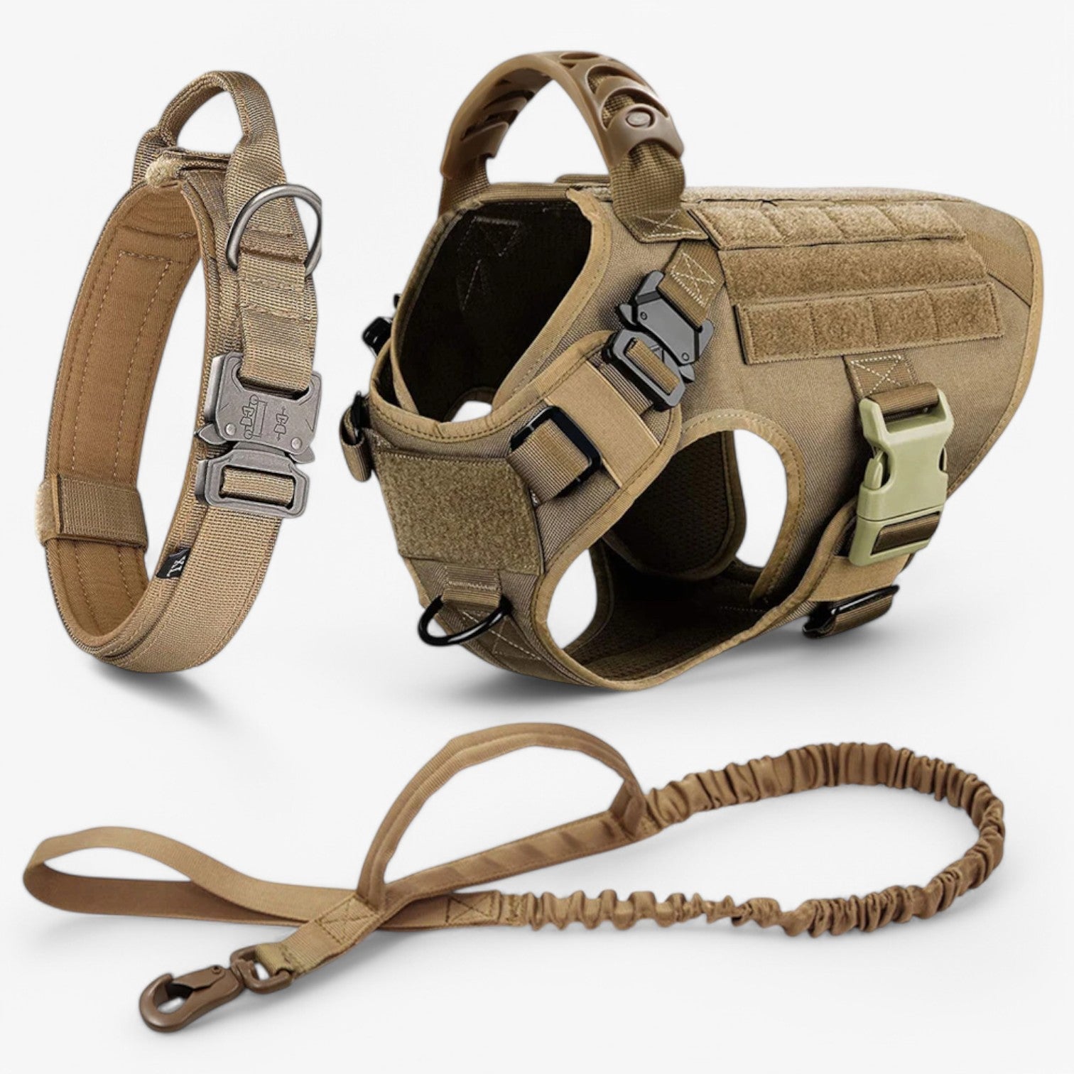Harnais Tactique Militaire Noir en Nylon Réglable pour Grands Chiens avec Gilet et Poignée
