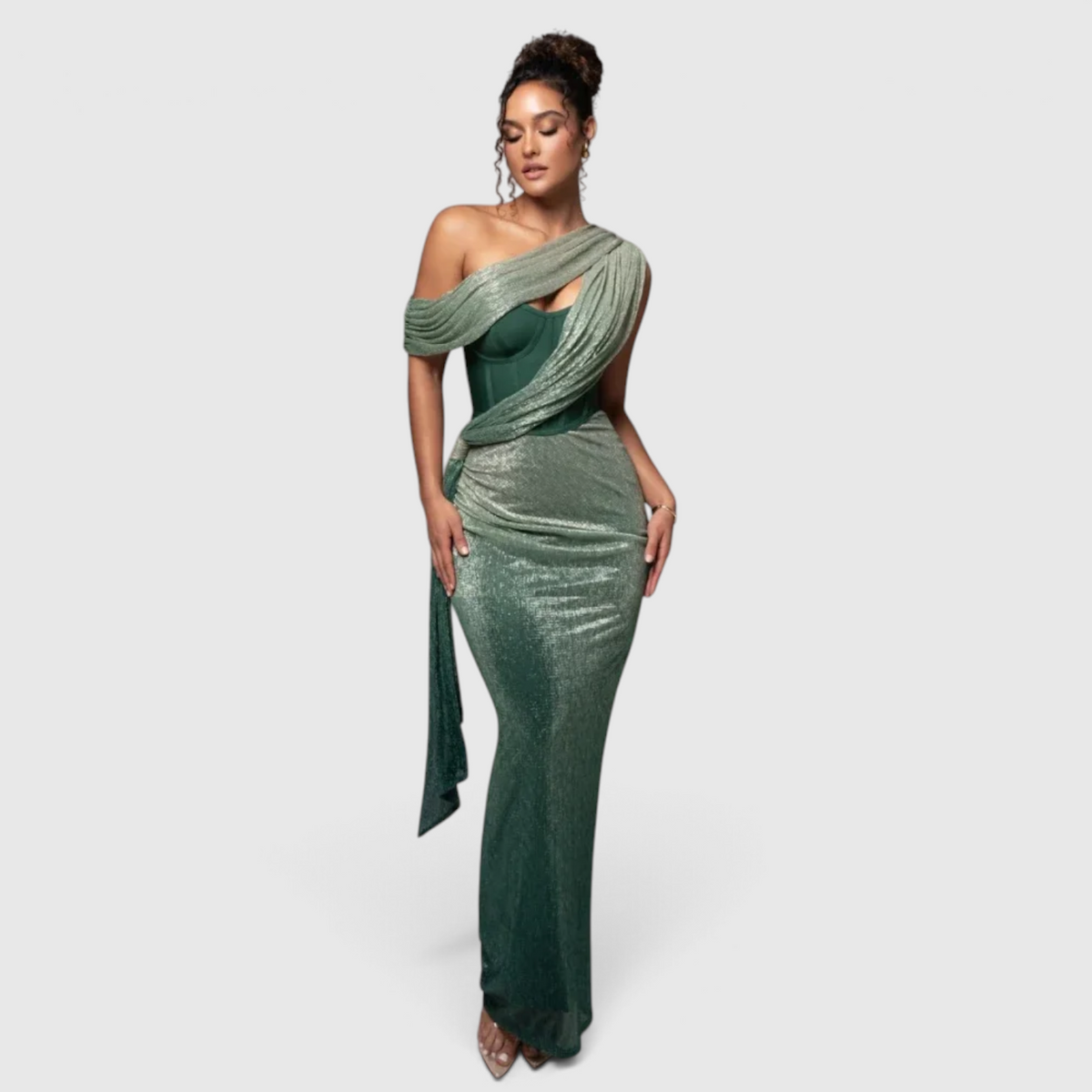 Robe de Soirée Asymétrique pour Femme avec Finition Métallisée