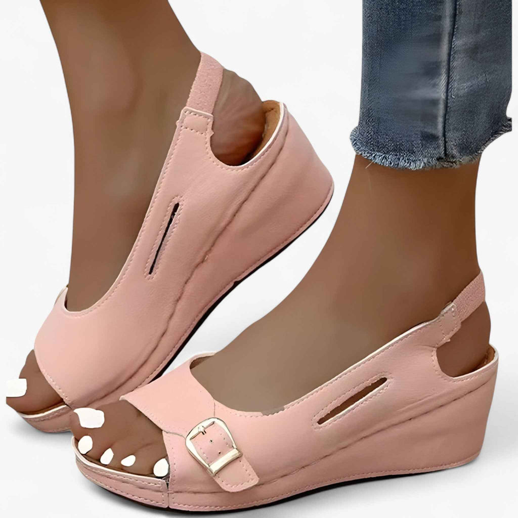 Sandales Femme Confortables en Cuir Noir à Talon Compensé Bas - Idéales pour l'Été