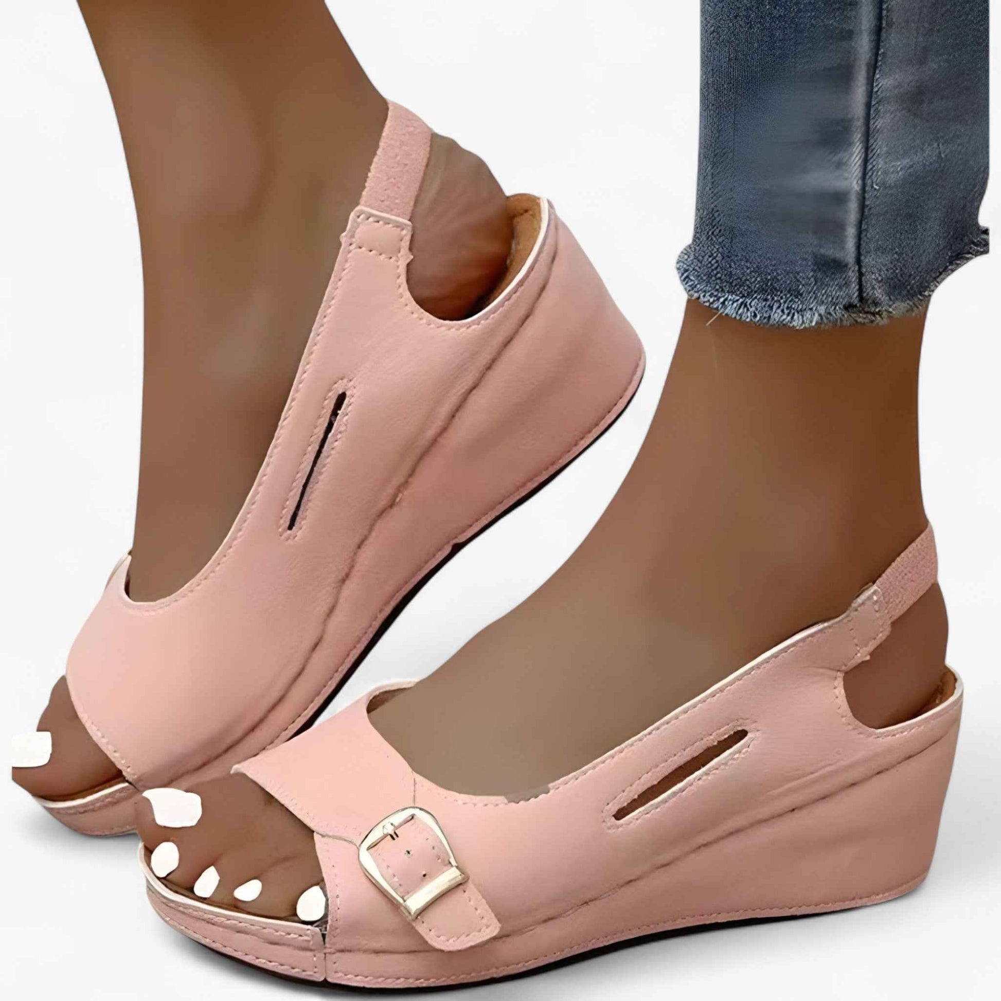 Sandales Femme Confortables en Cuir Noir à Talon Compensé Bas - Idéales pour l'Été