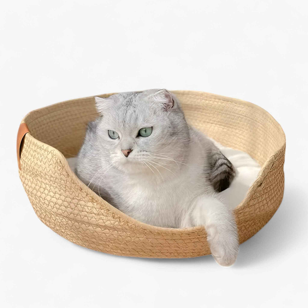Panier-lit Écologique en Bambou Tressé à la Main pour Chiens et Chats, Naturel et Résistant