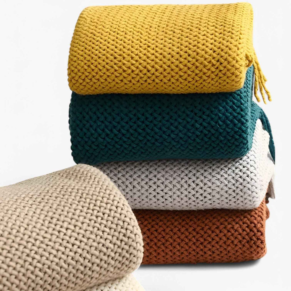 Plaid tricoté douillet – doux, chaud et élégant avec des franges Homme