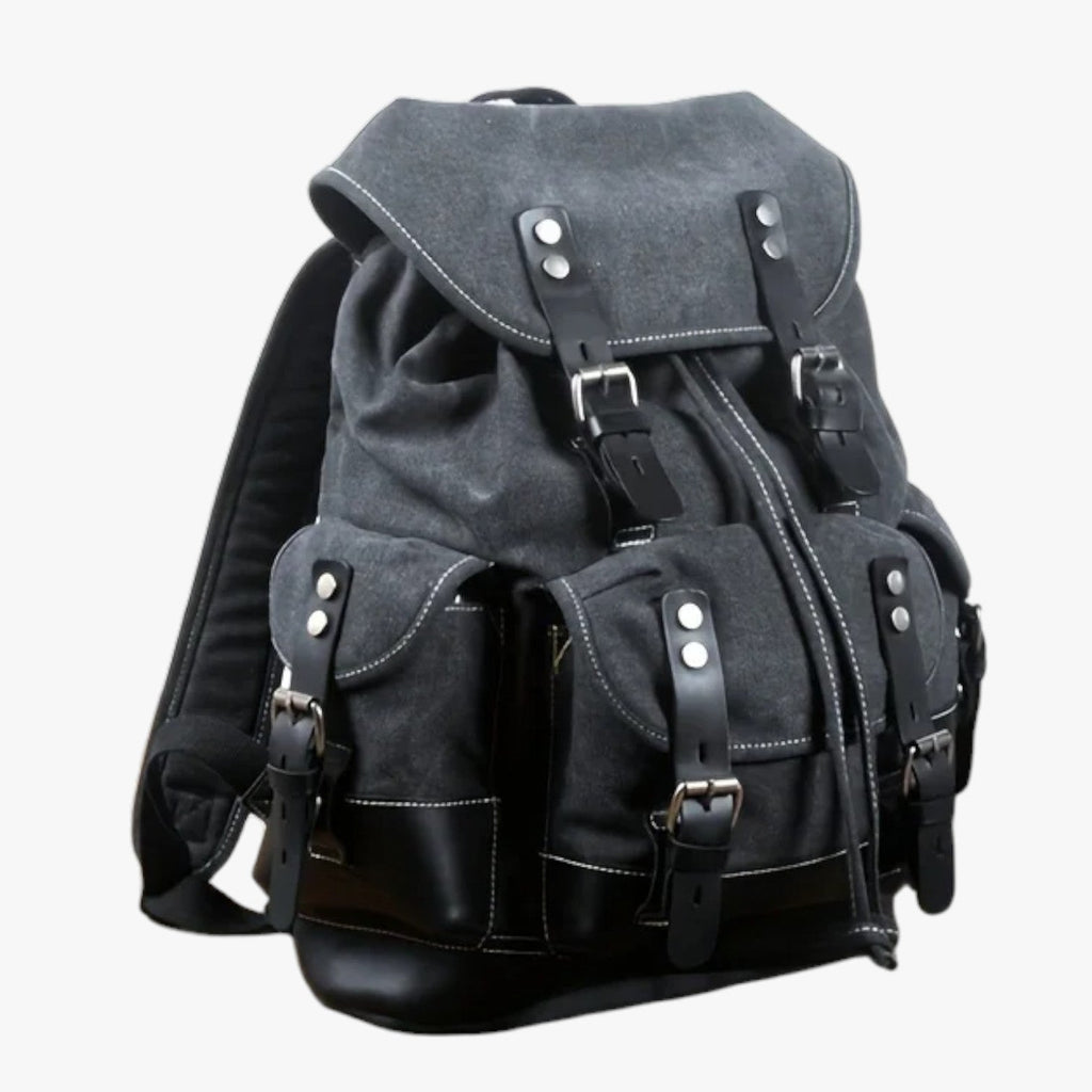 Sac à dos Randonnée Toile et Cuir Grande Capacité Homme