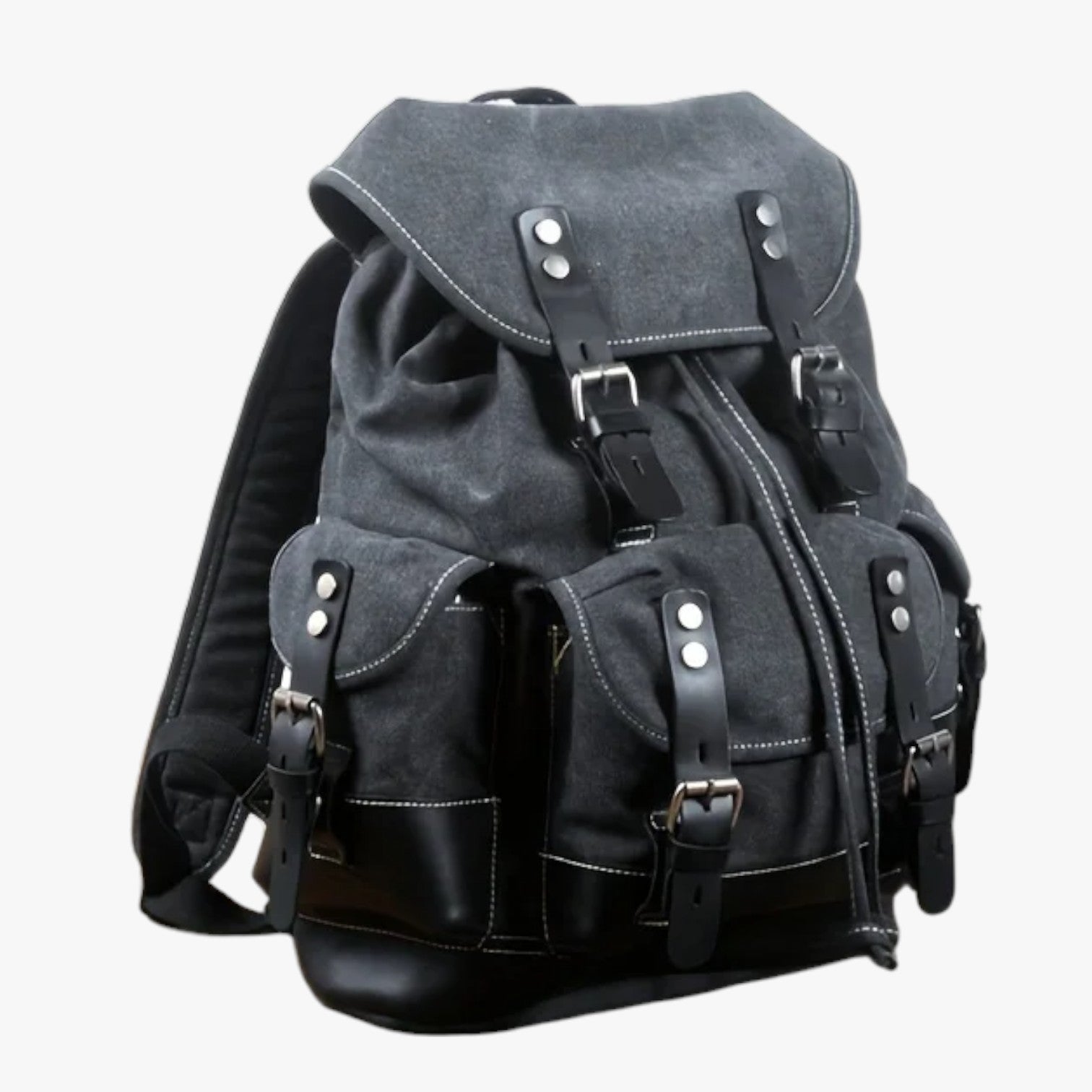 Sac à dos Randonnée Toile et Cuir Grande Capacité Homme