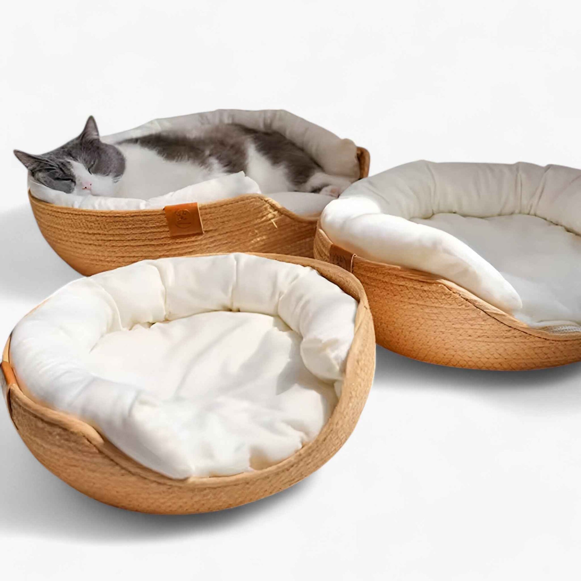 Panier-lit Écologique en Bambou Tressé à la Main pour Chiens et Chats, Naturel et Résistant