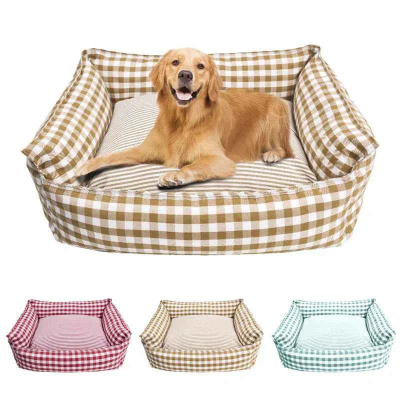 Lit pour chien Motif à carreaux beige - Lieu de repos douillet - 100% Coton