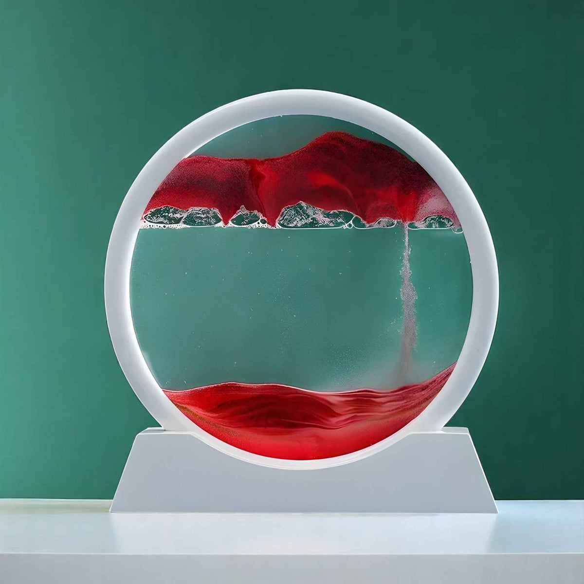 Art de sable : Tableau Sable Mouvant 3D Décoratif en Verre - Paysage Relaxant pour Bureau/Maison dans Rouge de Marche Lino