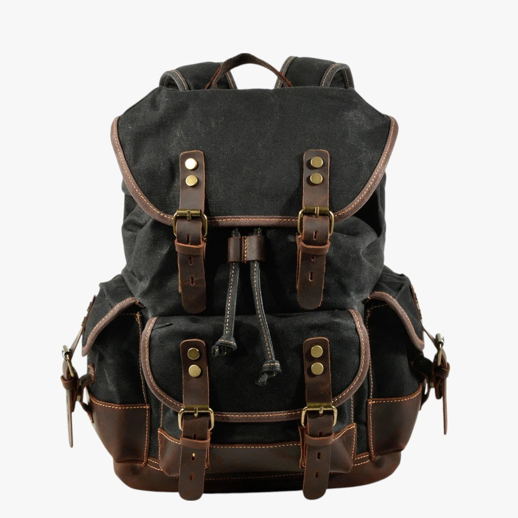 Sac à dos Randonnée Toile et Cuir Grande Capacité Homme