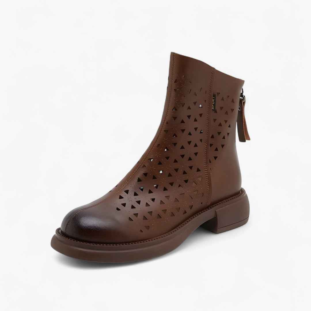 Shoes : Bottes d'été avec plateforme perforée et zip arrière dans Marron de Marche Lino