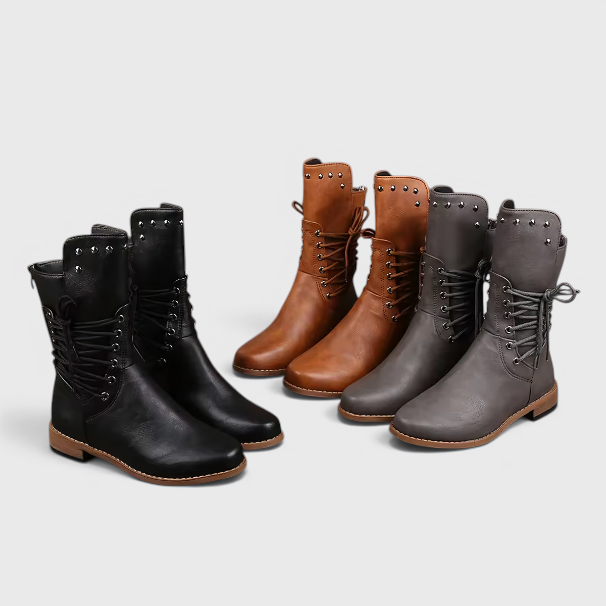 Bottes à Lacets pour Femme avec Talon Carré et Détails Western