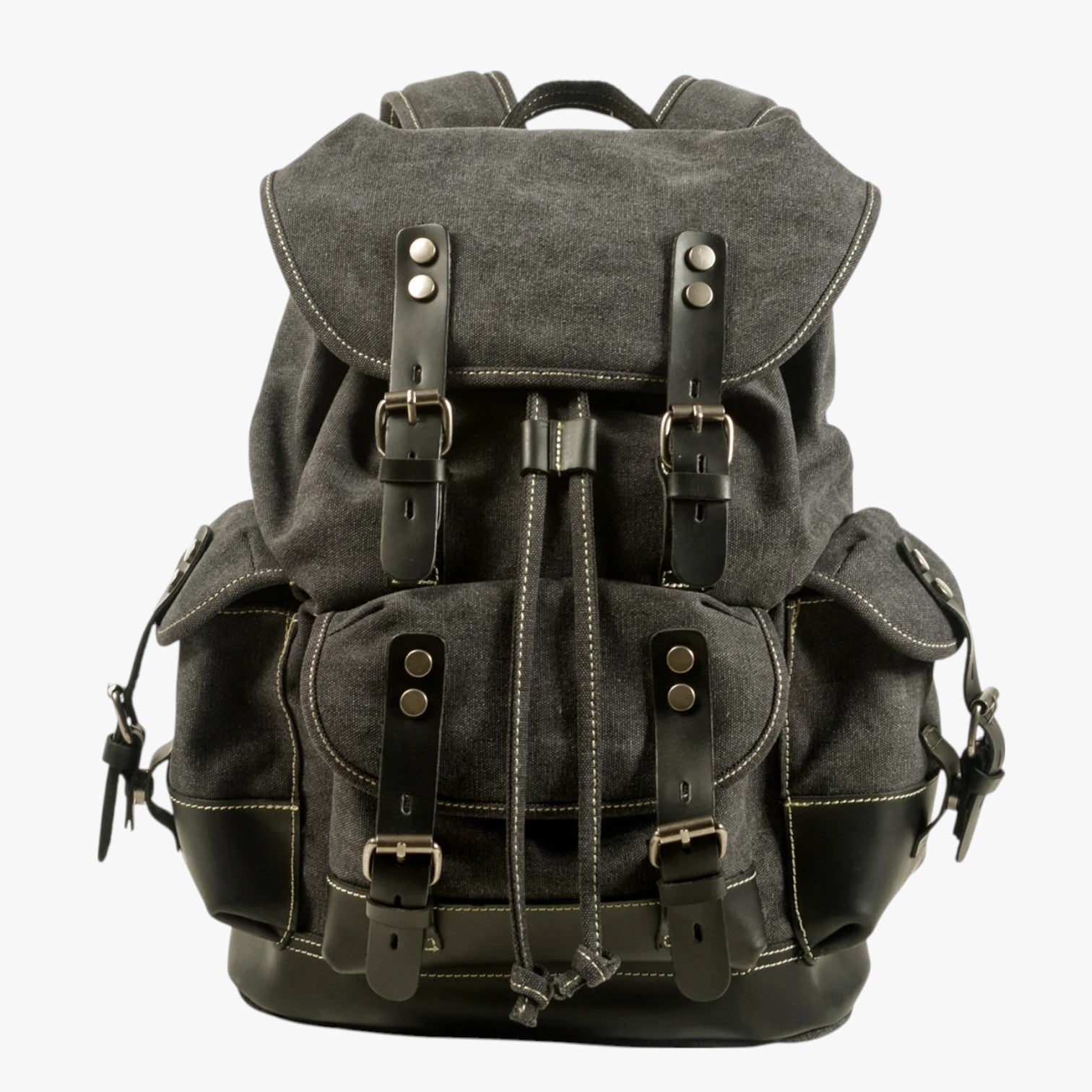 Sac à dos Randonnée Toile et Cuir Grande Capacité Homme