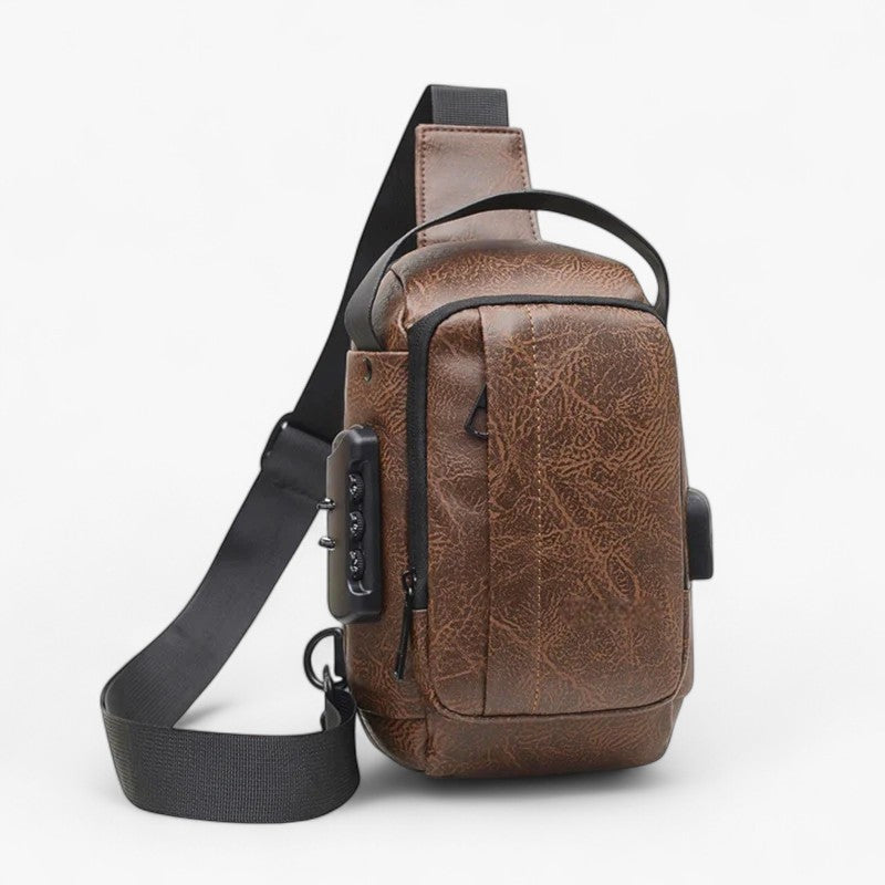 Bags : Sac Besace Antivol Homme avec Port USB dans Marron Foncé de Roselva