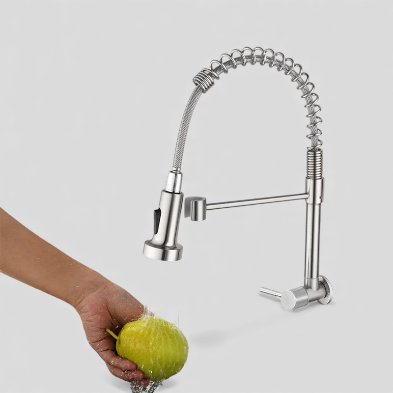 Robinet de cuisine : Mitigeur de Cuisine Mural en Acier Inoxydable dans de Marche Lino