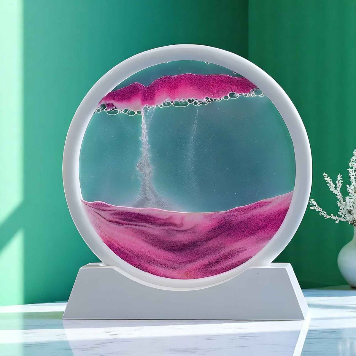 Art de sable : Tableau Sable Mouvant 3D Décoratif en Verre - Paysage Relaxant pour Bureau/Maison dans Rose de Marche Lino