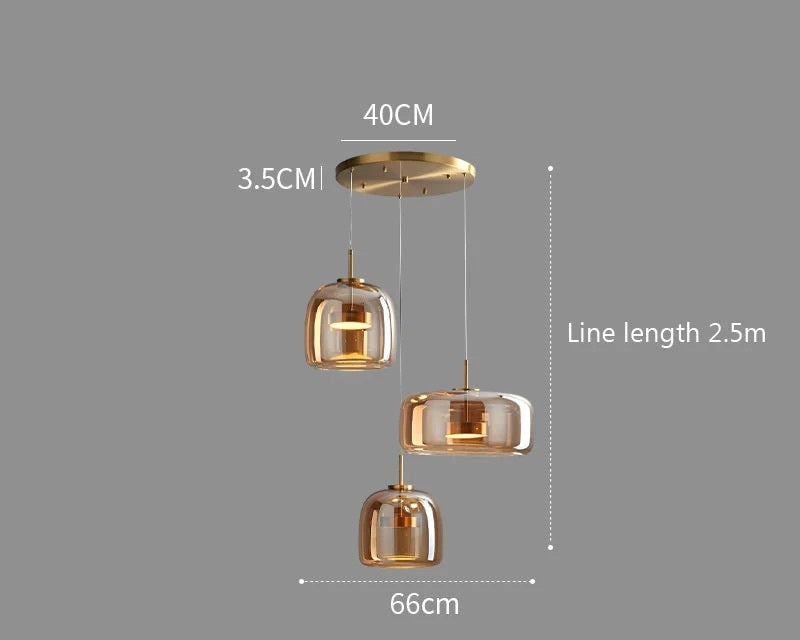 : Suspension de Luxe Verre et Métal dans Design 3 Diamètre - Or de Marche Lino