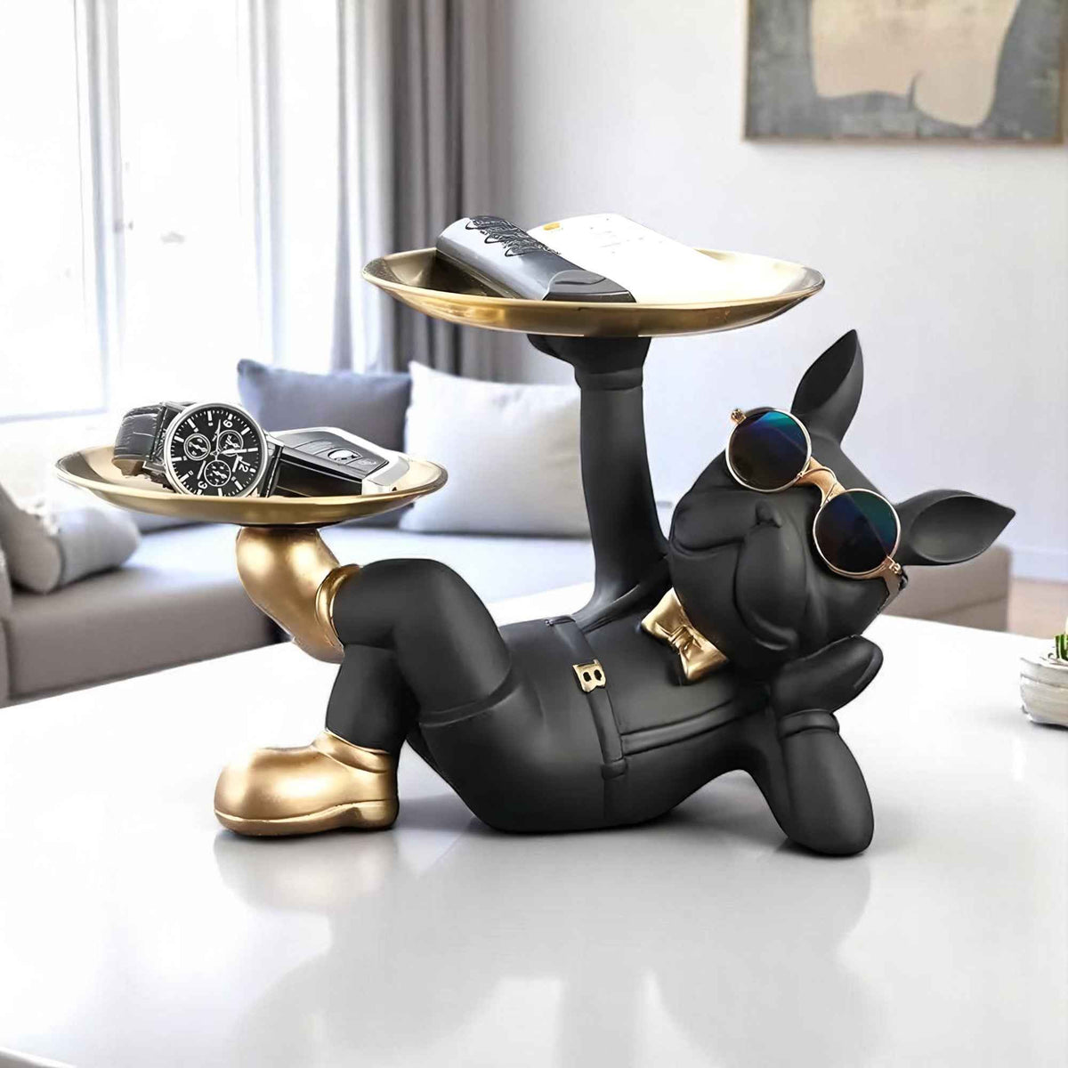 Figurines et statues : Statue Bouledogue Français Résine avec Rangement Pratique dans de Marche Lino