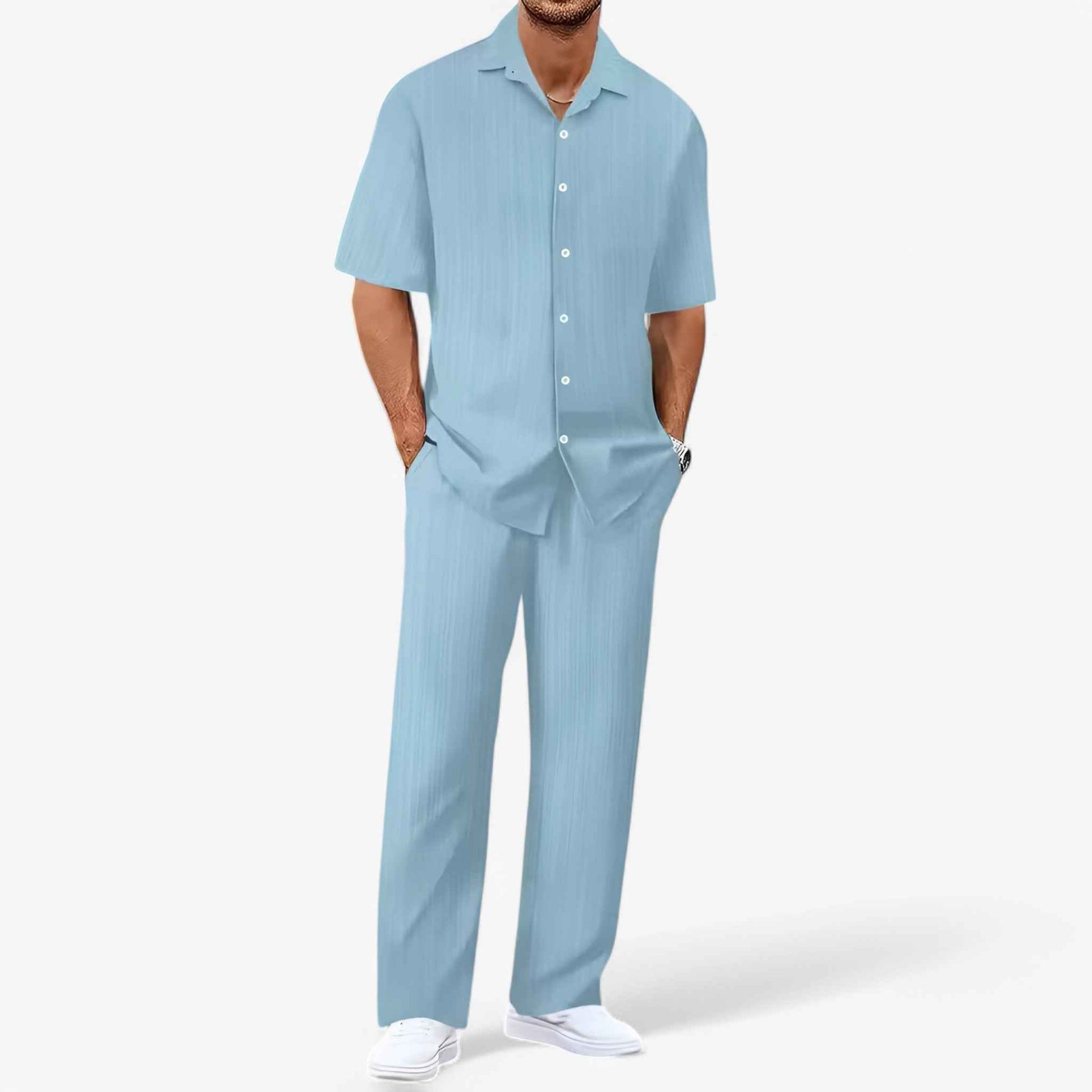 Ensemble Homme Décontracté Chic : Chemise Élégante et Pantalon Coupe Ajustée