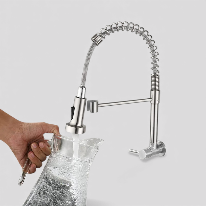 Robinet de cuisine : Mitigeur de Cuisine Mural en Acier Inoxydable dans de Marche Lino