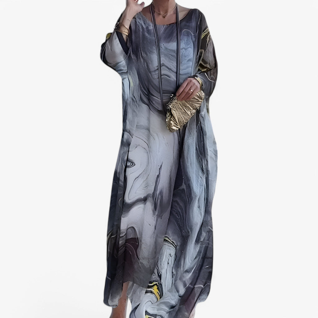 Maxi Robe Femme Effet Marbre Élégante - Robe Longue d'Été Unique