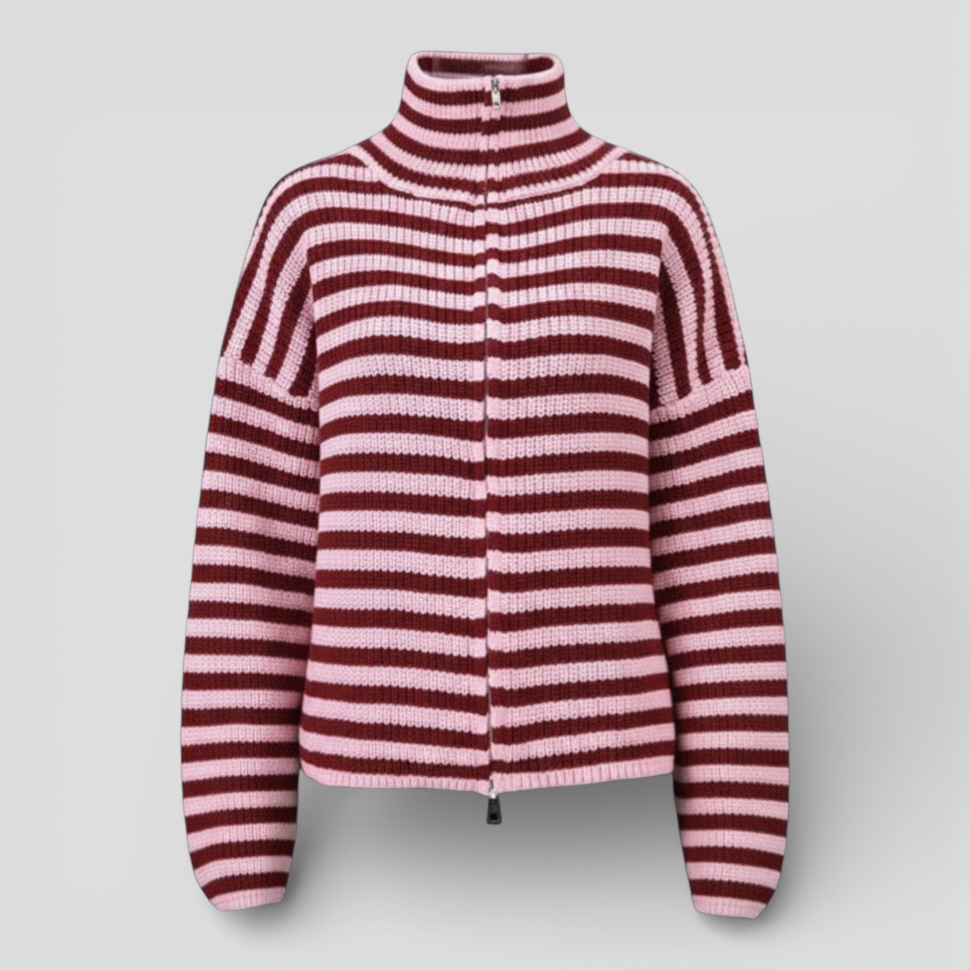 Pull Femme à Rayures Col Roulé Manches Surdimensionnées