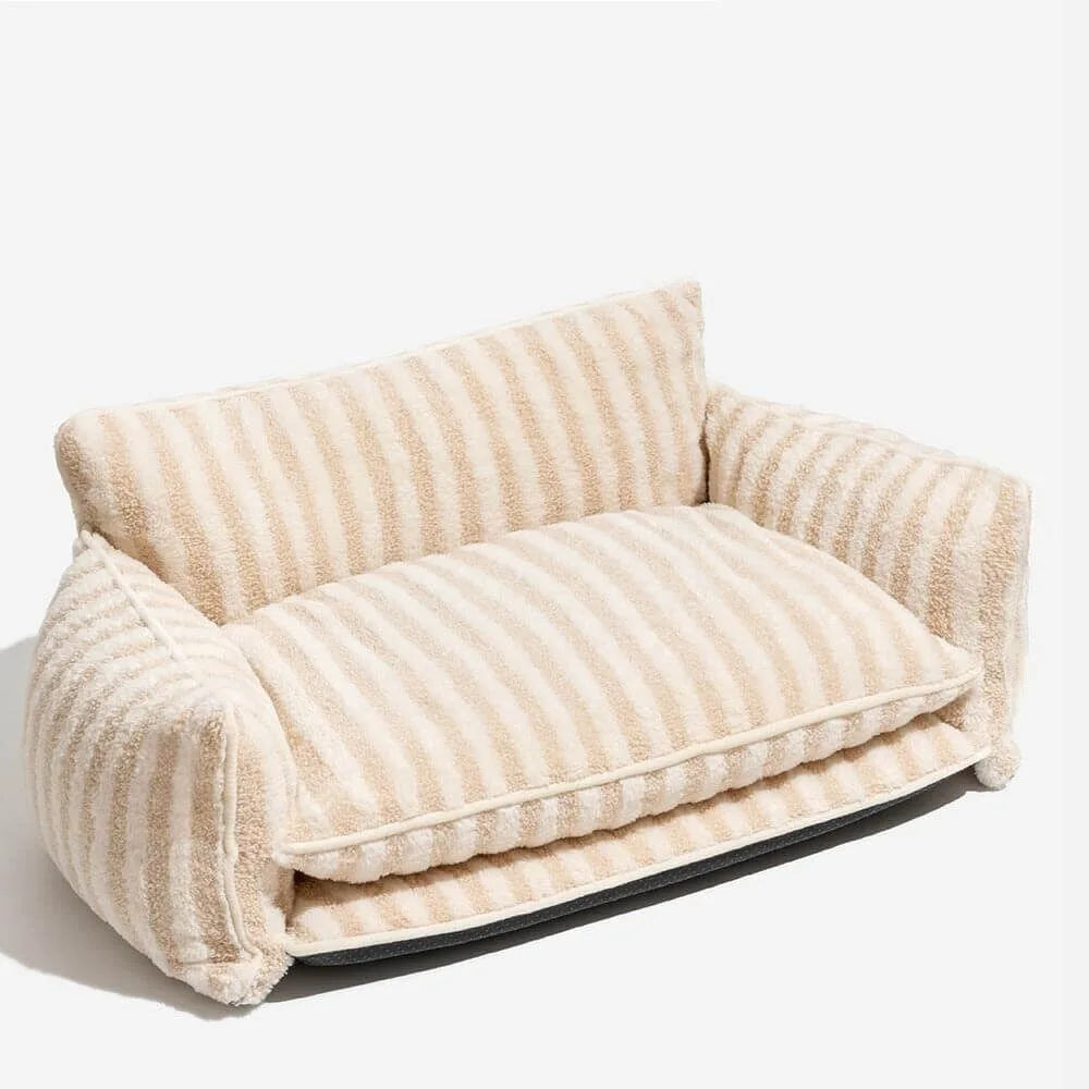 Lit pour chien Design à rayures roses - Doux et chaud lieu de repos - Imitation peau de mouton
