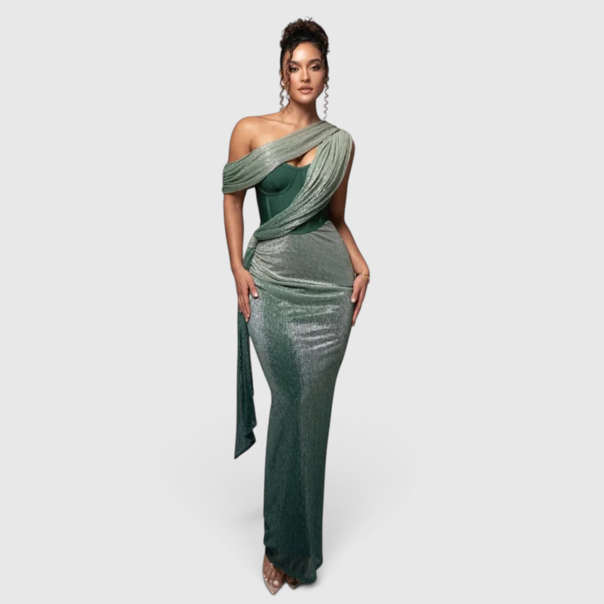 Robe de Soirée Asymétrique pour Femme avec Finition Métallisée