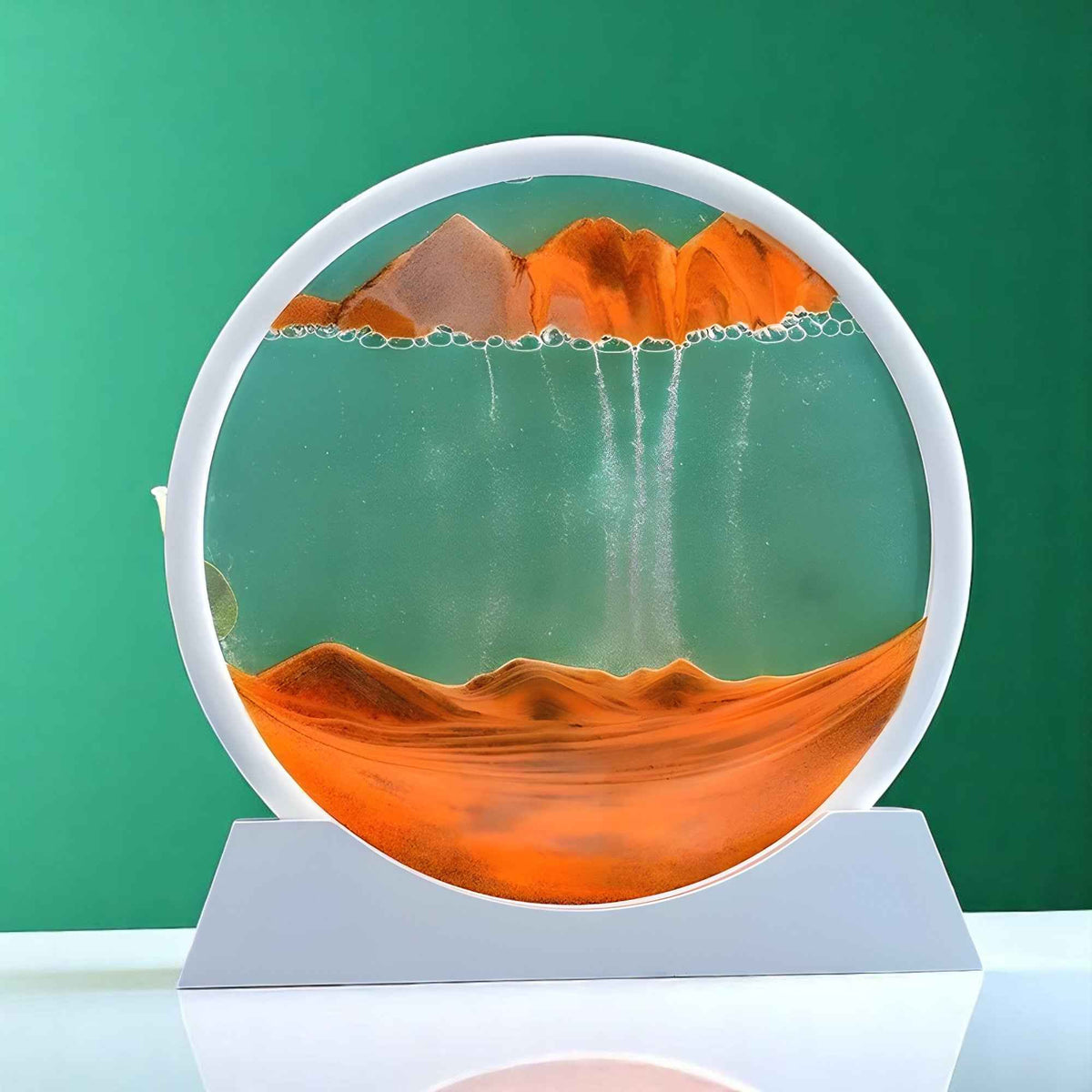 Art de sable : Tableau Sable Mouvant 3D Décoratif en Verre - Paysage Relaxant pour Bureau/Maison dans Orange de Marche Lino
