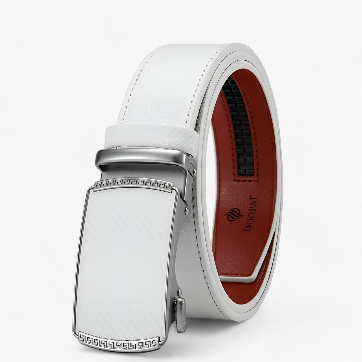 Men's Belt : Ceinture Homme Automatique en Cuir Véritable Noire avec Boucle Réglable Élégante dans Blanc de Marche Lino
