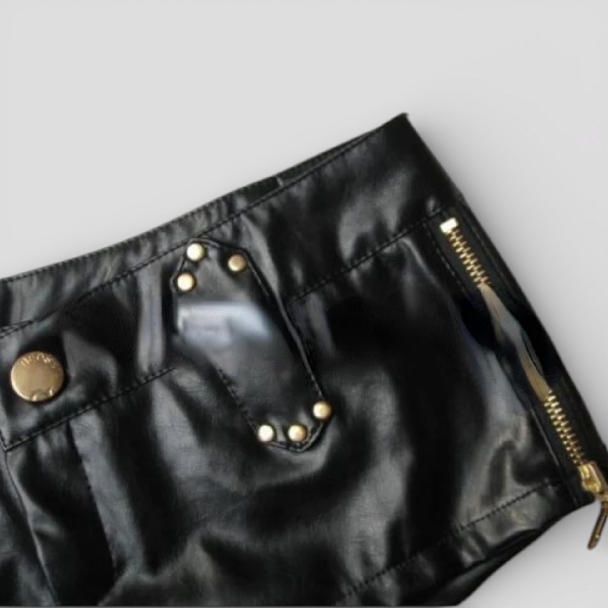 Short en cuir noir sexy pour femme - Taille haute ajustée