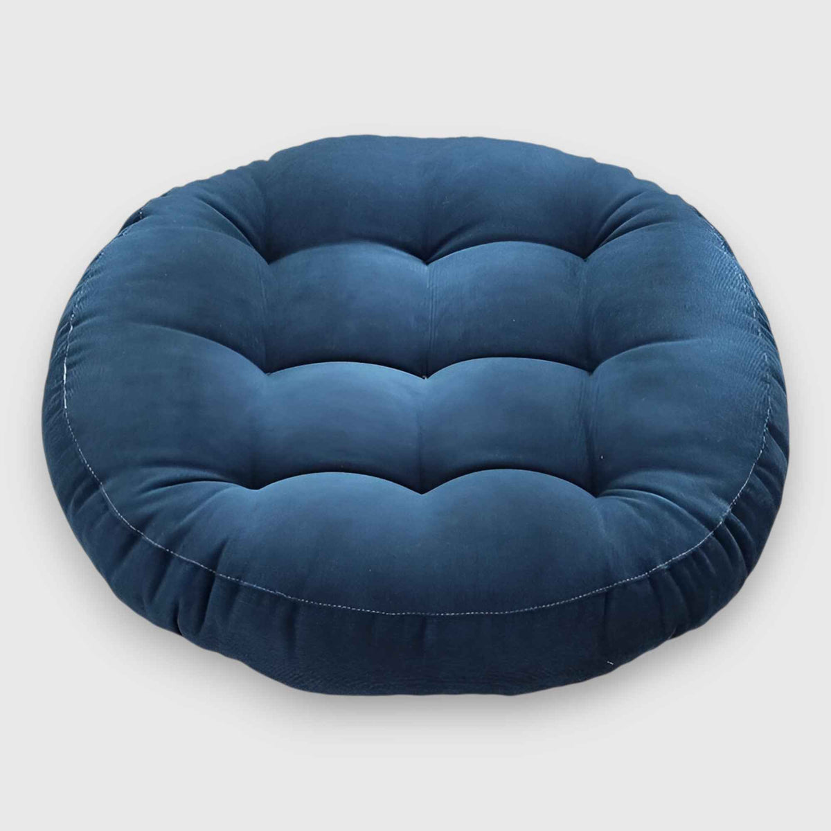 Coussins : Coussin de Sol Rond en Chenille Épais pour Méditation et Détente dans Bleu de Marche Lino