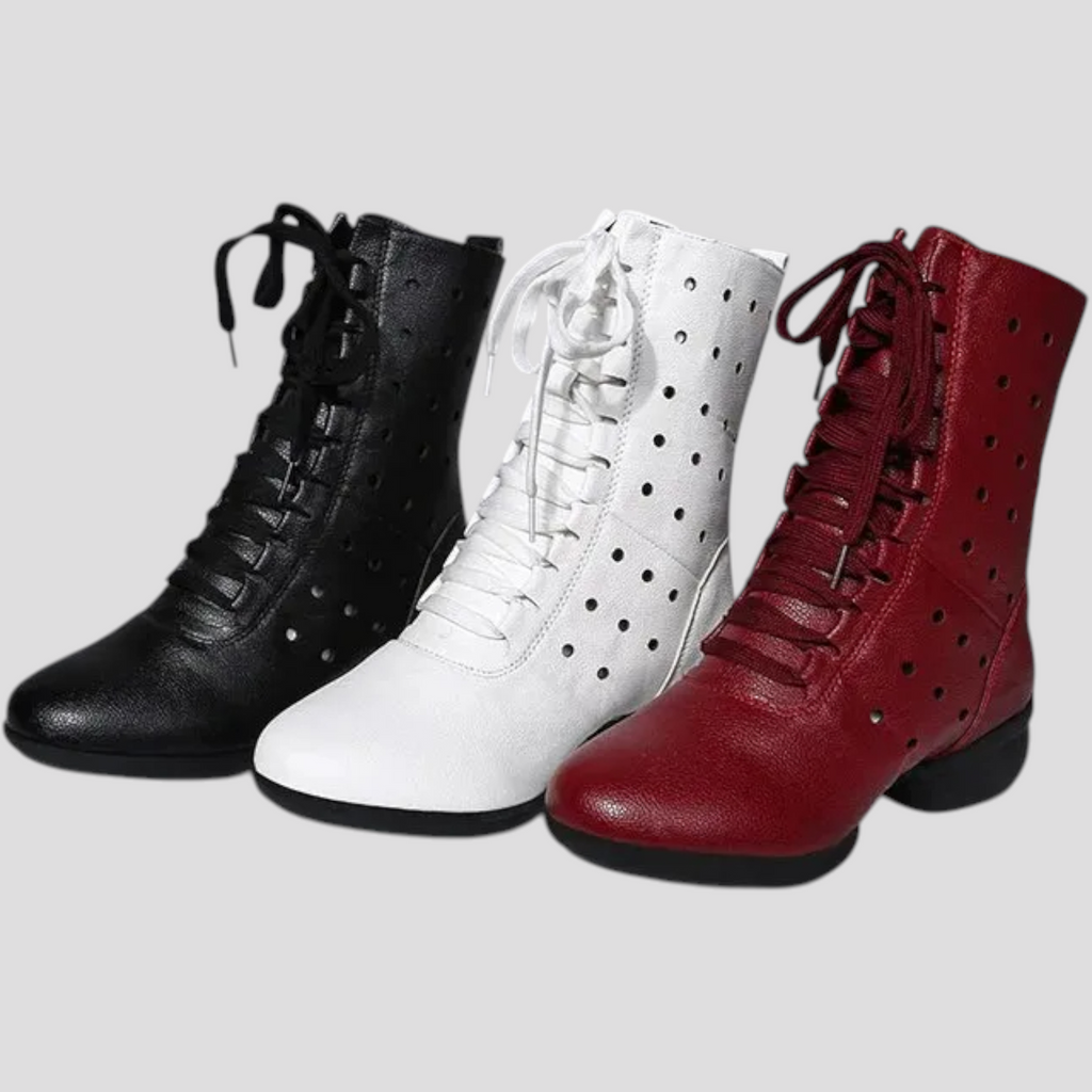 Bottes blanches en cuir véritable avec lacets et fermeture éclair Femme