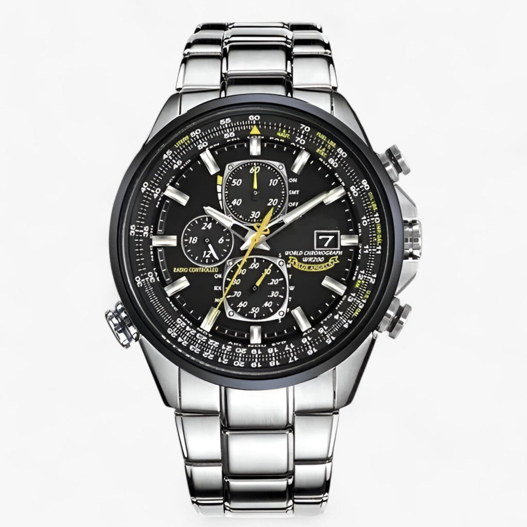Montre Chronographe Homme MultiSteel 42mm, Acier Argent avec Cadran Bleu Élégant