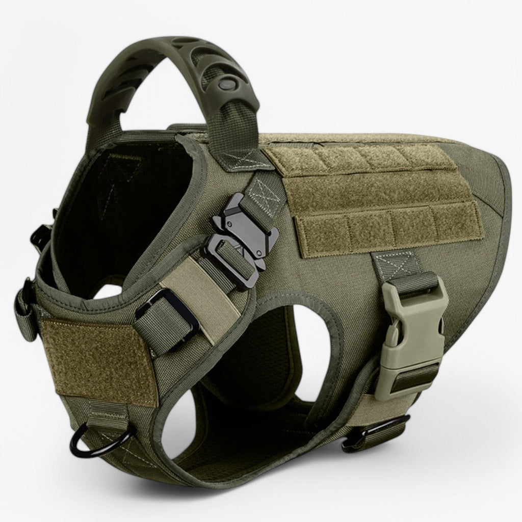 Harnais Tactique Militaire Noir en Nylon Réglable pour Grands Chiens avec Gilet et Poignée