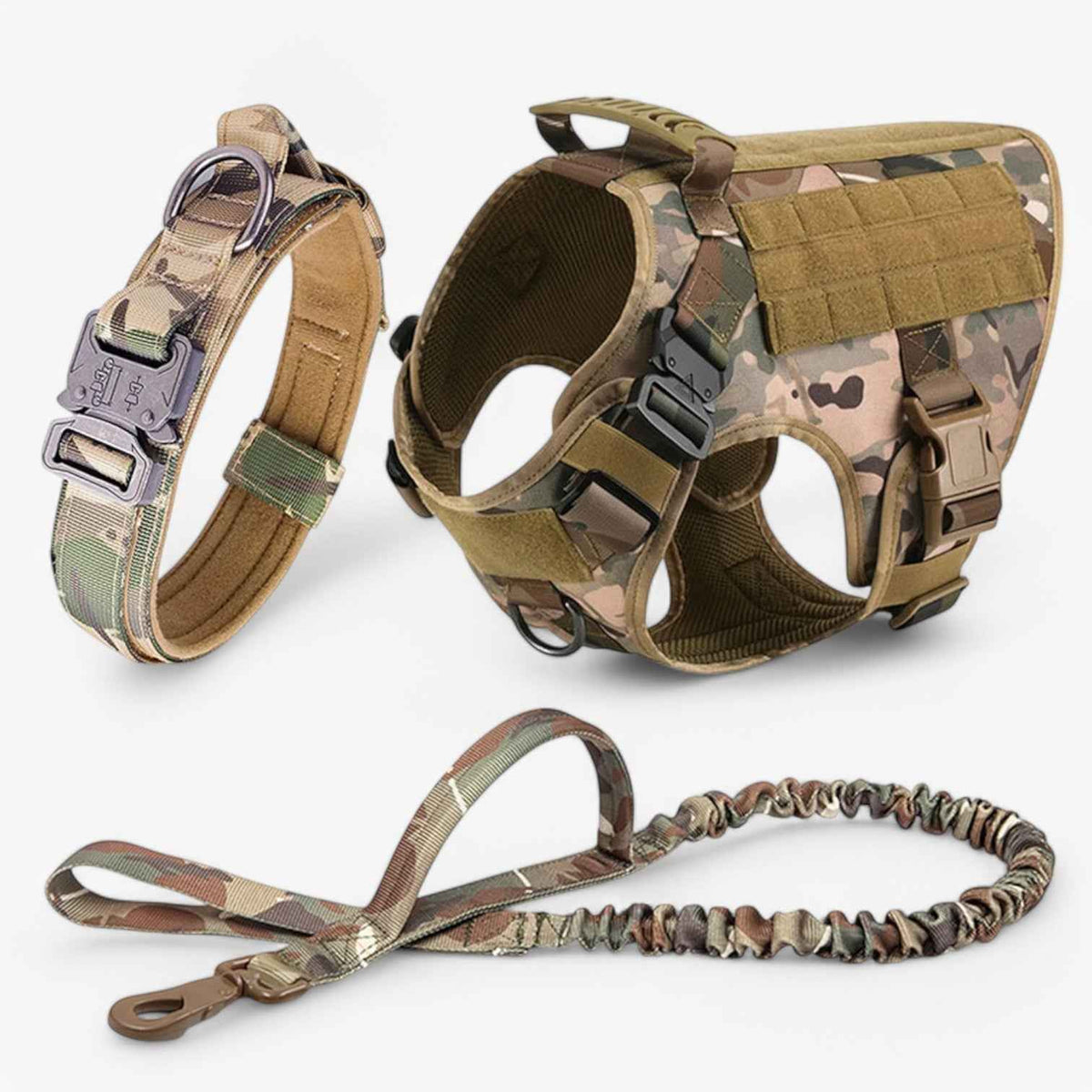 Pets & Supplies : Harnais Tactique Militaire Noir en Nylon Rembourré pour Grands Chiens avec Poignée Robuste dans Ensemble camouflage de Marche Lino