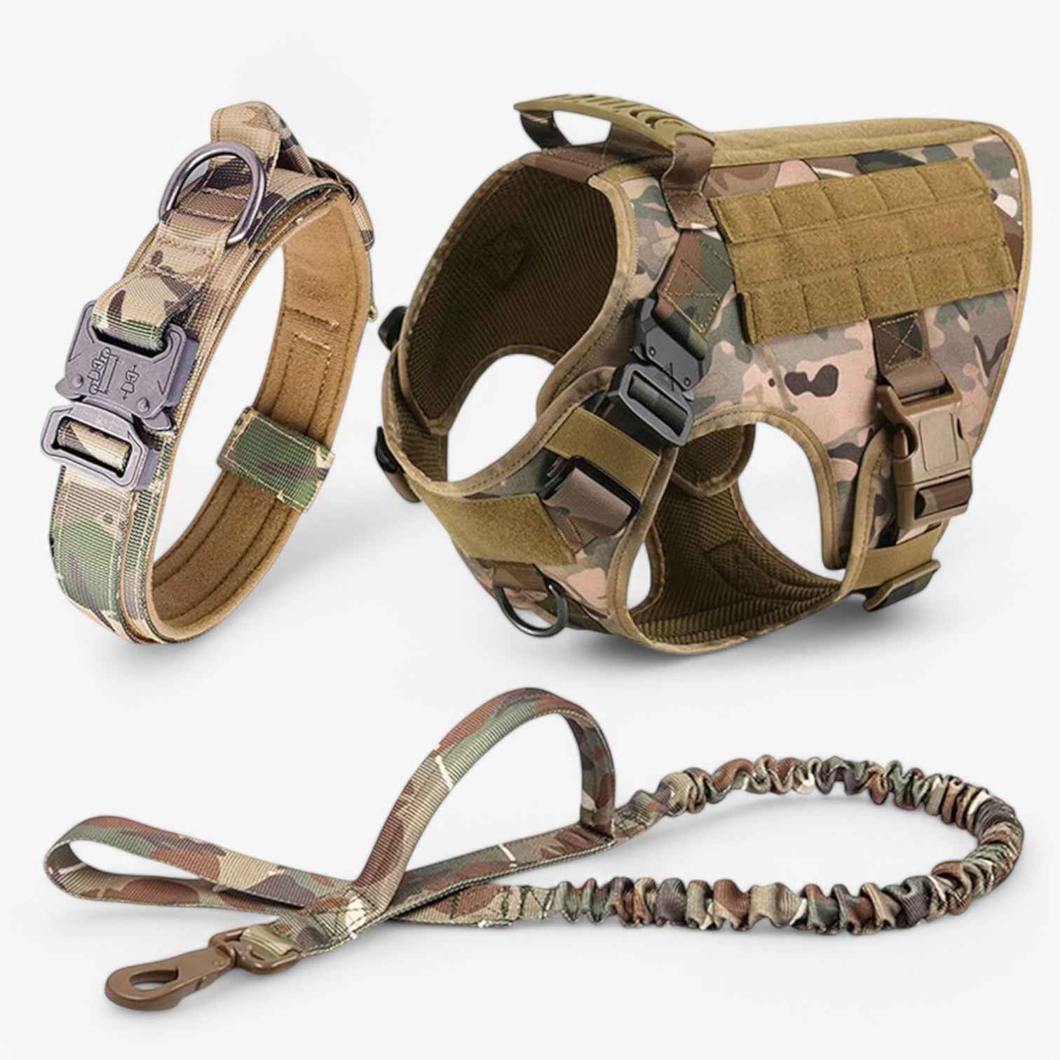 Pets & Supplies : Harnais Tactique Militaire Noir en Nylon Rembourré pour Grands Chiens avec Poignée Robuste dans Ensemble camouflage de Marche Lino