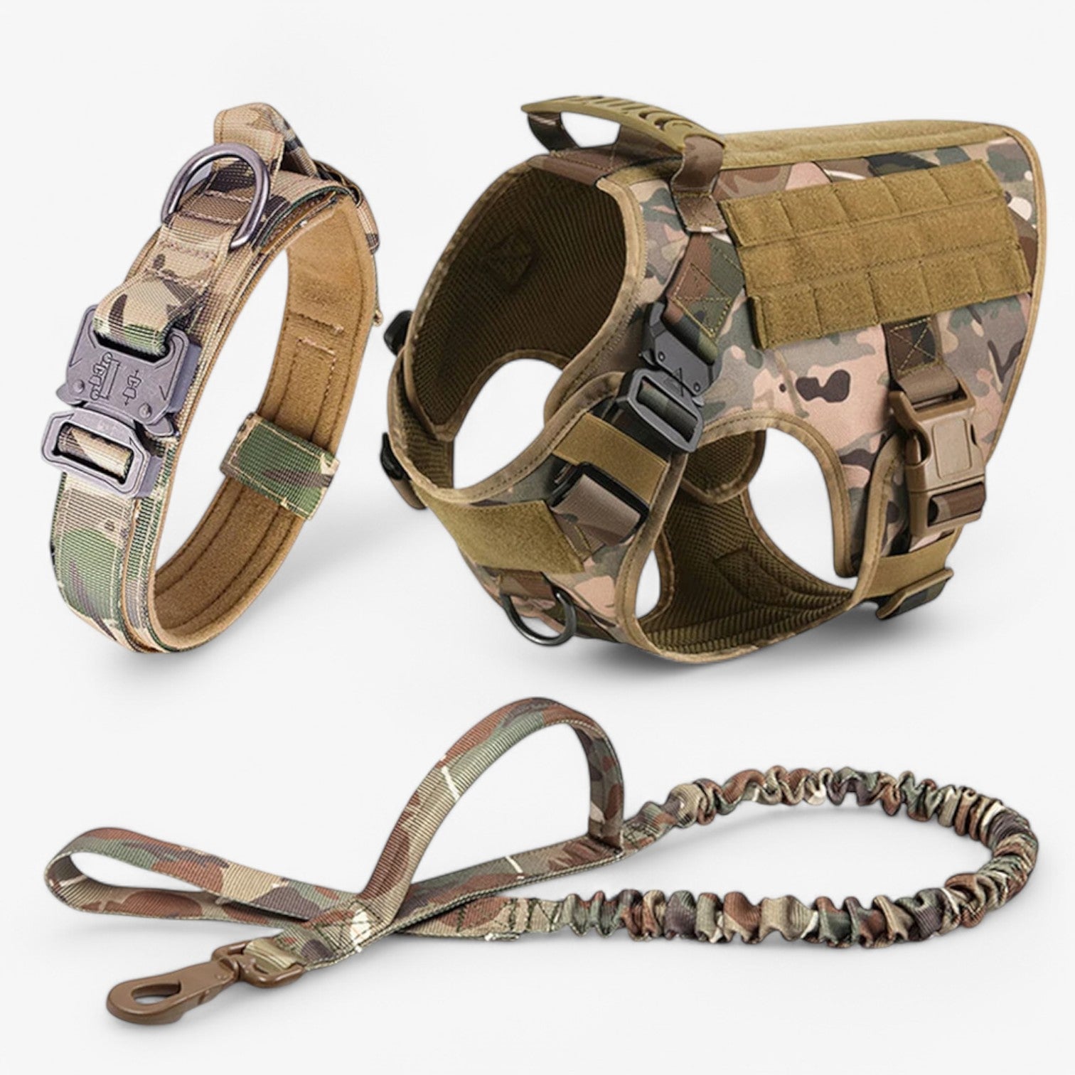 Harnais Tactique Militaire Noir en Nylon Réglable pour Grands Chiens avec Gilet et Poignée