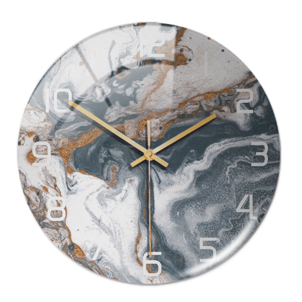 Wall Clocks : Horloge Murale Silencieuse Ø30cm, Effet Marbre Blanc Luxe Moderne pour Salon/Bureau dans de Marche Lino