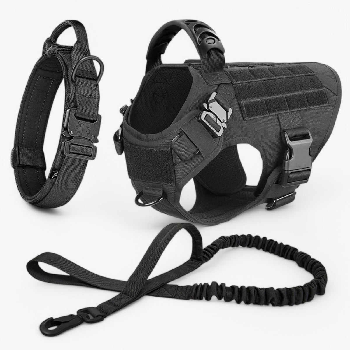 Pets & Supplies : Harnais Tactique Militaire Noir en Nylon Rembourré pour Grands Chiens avec Poignée Robuste dans Ensemble Néra de Marche Lino