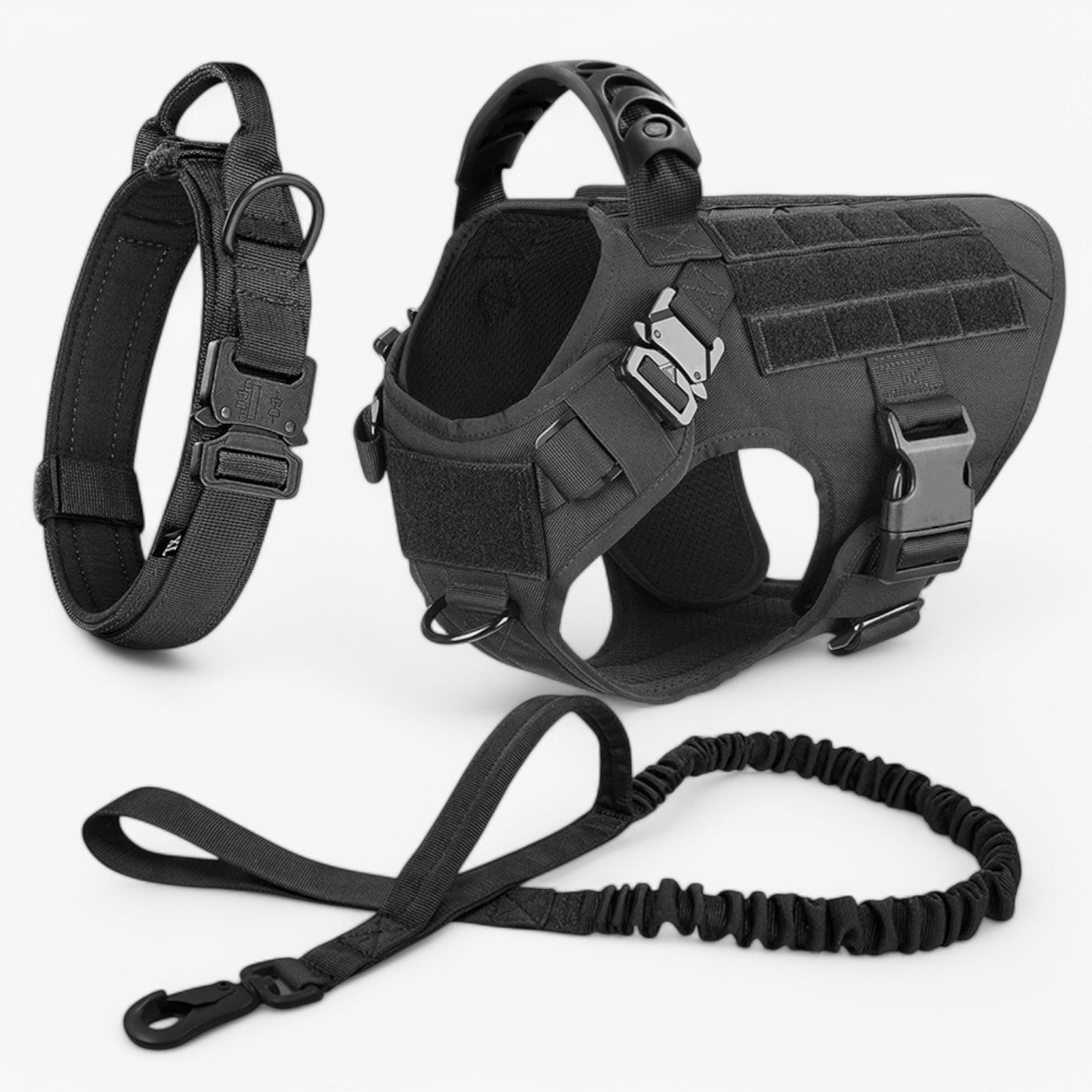 Harnais Tactique Militaire Noir en Nylon Réglable pour Grands Chiens avec Gilet et Poignée