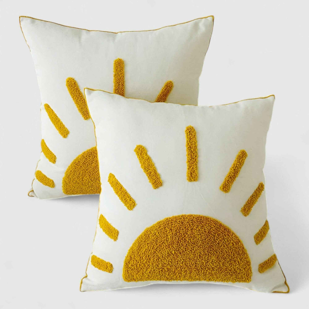 Housses de coussin : Housse de Coussin Jaune en Coton avec Motif dans de Marche Lino