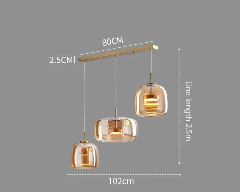 : Suspension de Luxe Verre et Métal dans Design 3 Long - Or de Marche Lino