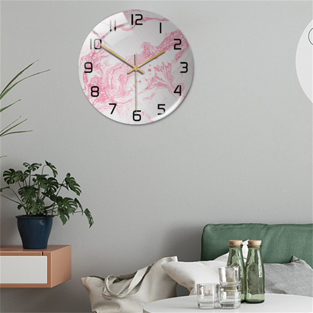 Wall Clocks : Horloge Murale Silencieuse Ø30cm, Effet Marbre Blanc Luxe Moderne pour Salon/Bureau dans de Marche Lino