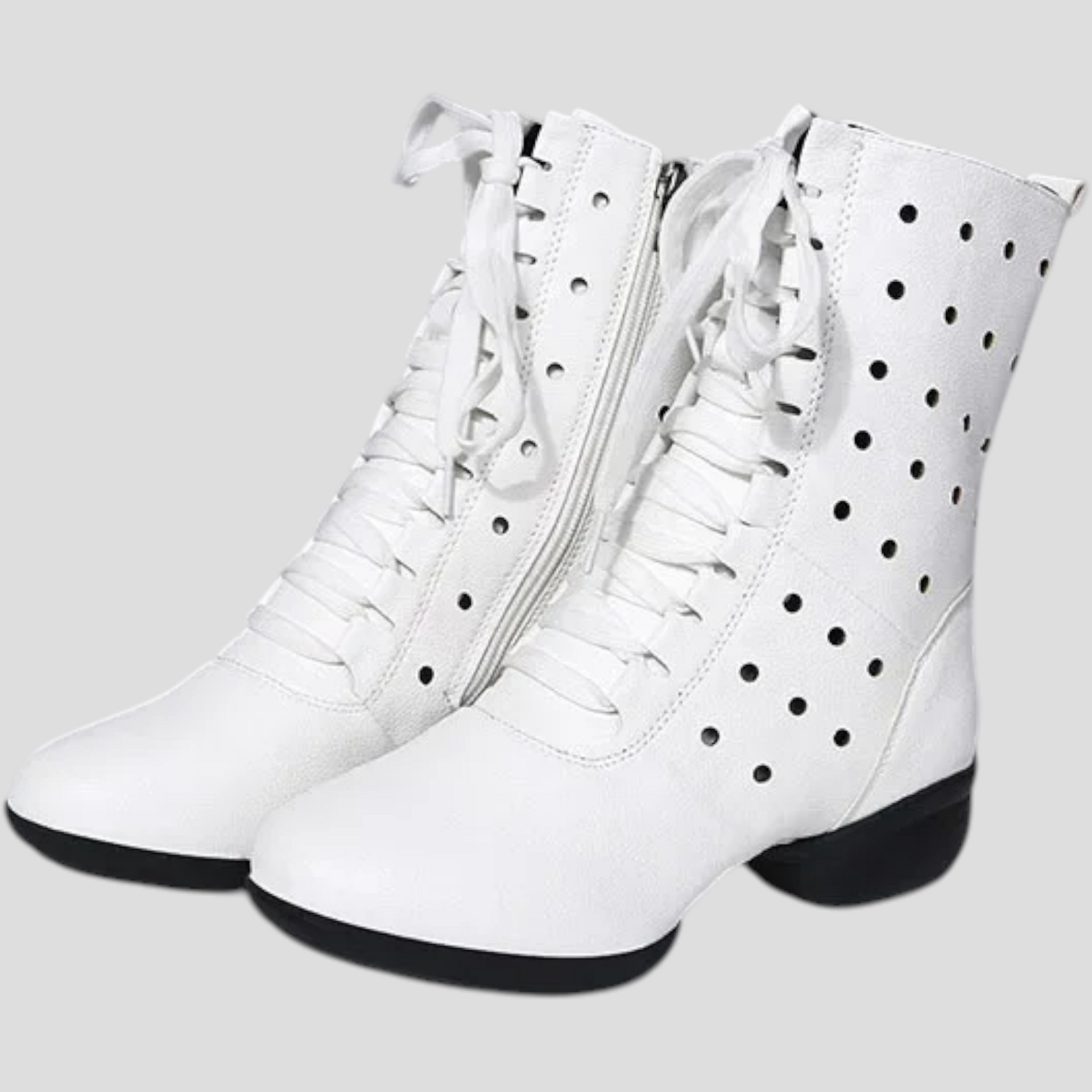 Bottes blanches en cuir véritable avec lacets et fermeture éclair Femme