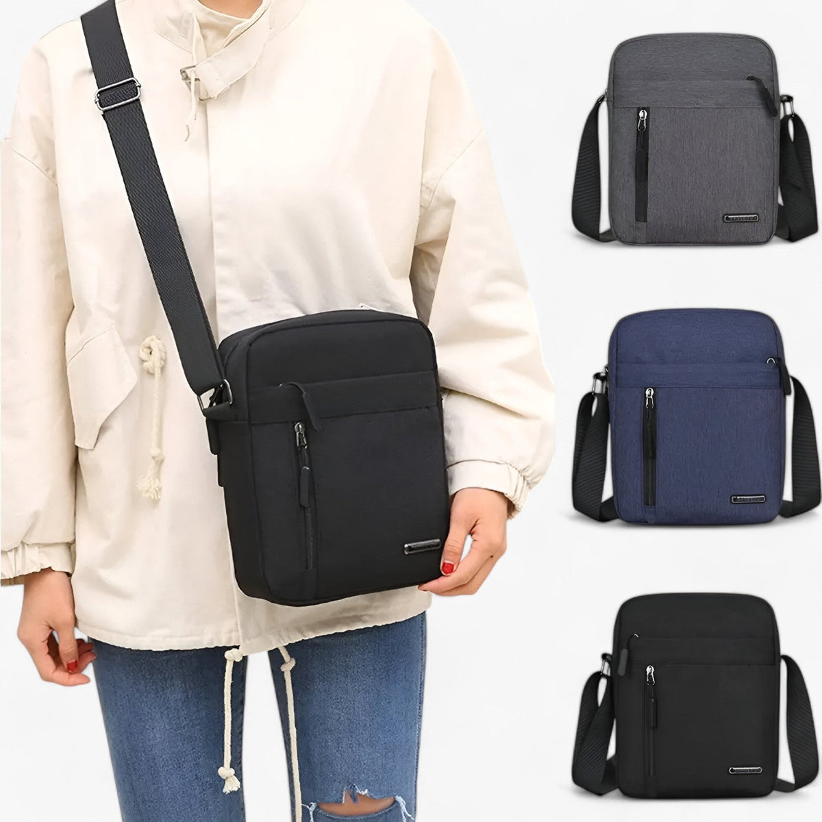 Bags : Sac Bandoulière Homme Business en Tissu Oxford dans Gris de Roselva
