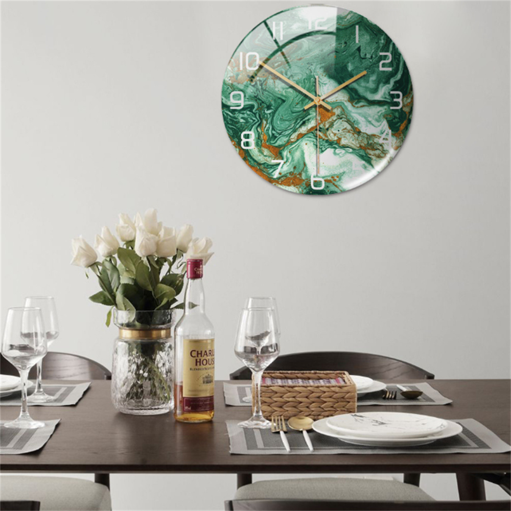 Wall Clocks : Horloge Murale Silencieuse Ø30cm, Effet Marbre Blanc Luxe Moderne pour Salon/Bureau dans de Marche Lino