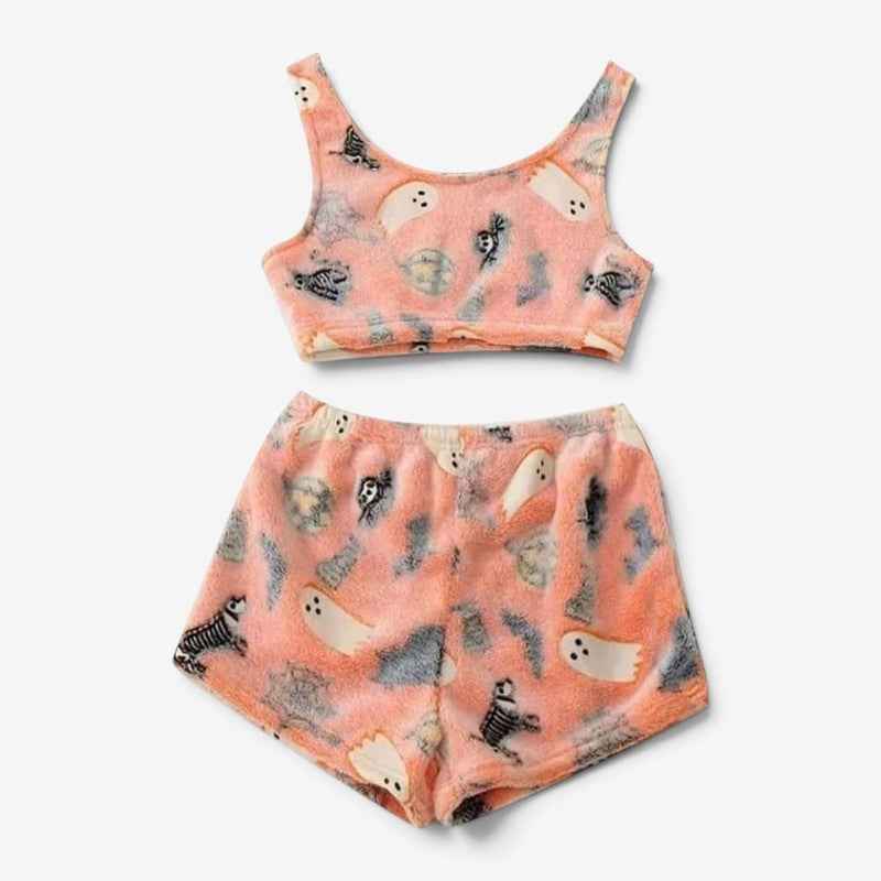 Gifts – Seasonal – Halloween : Ensemble pyjama femme Halloween - Fantômes lumineux gris dans Orange de Loranza
